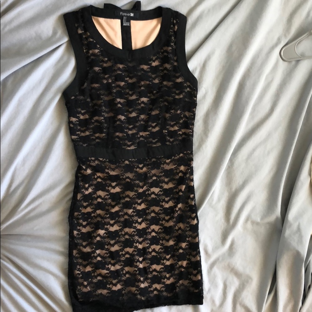 Black/Nude lace detail body con mini dress